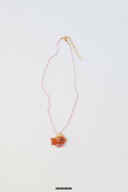 Zara vêtements P66V1604 enfants collier de perles de poisson orange