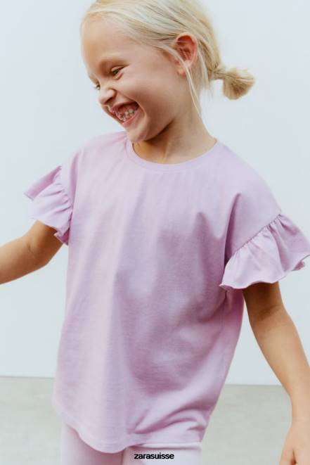 Zara vêtements P66V1612 enfants haut à volants violet