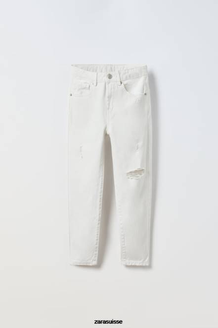 Zara vêtements P66V1615 enfants jeans déchirés écru