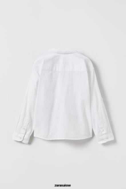 Zara vêtements P66V1618 enfants chemise en lin mélangé blanc
