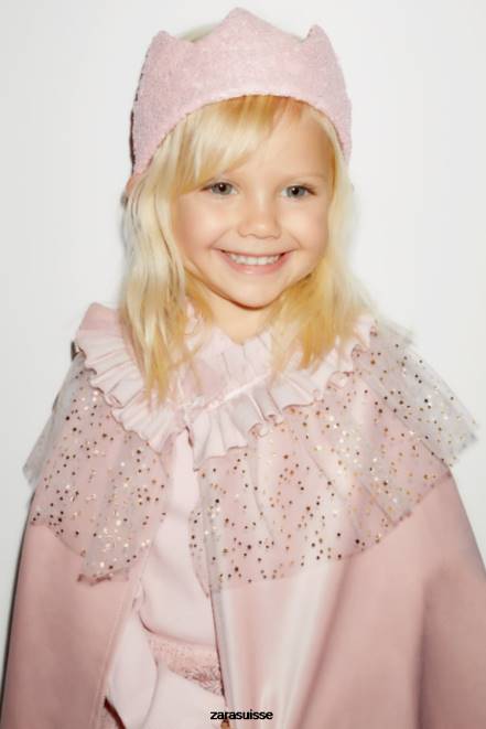 Zara vêtements P66V1623 enfants couronne de costume à paillettes rose