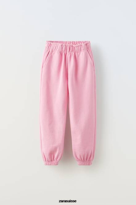 Zara vêtements P66V1529 enfants pantalon basique en peluche rose