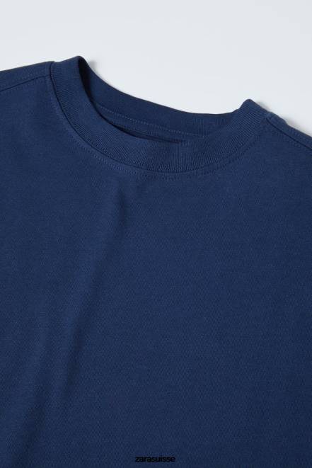 Zara vêtements P66V1542 enfants t-shirt simple bleu d'encre