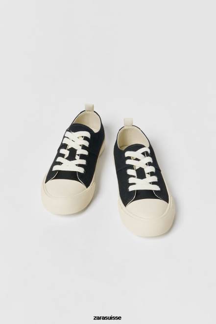 Zara vêtements P66V1547 enfants baskets en coton noir