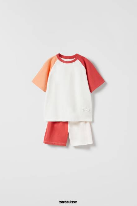 Zara vêtements P66V1548 enfants ensemble de jogging contrasté rouge