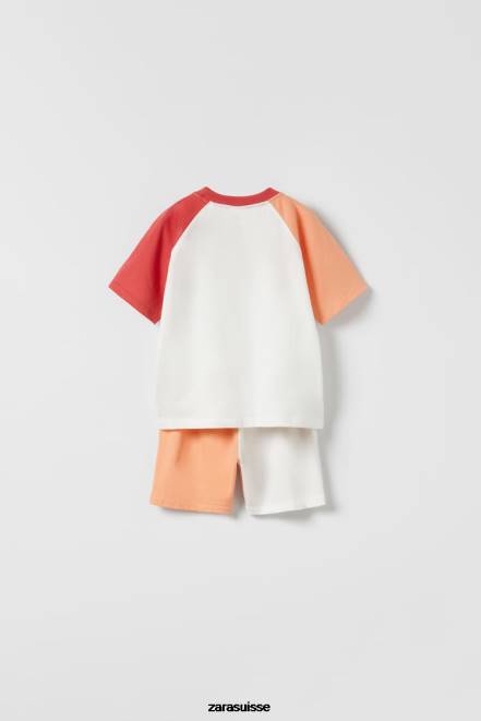 Zara vêtements P66V1548 enfants ensemble de jogging contrasté rouge