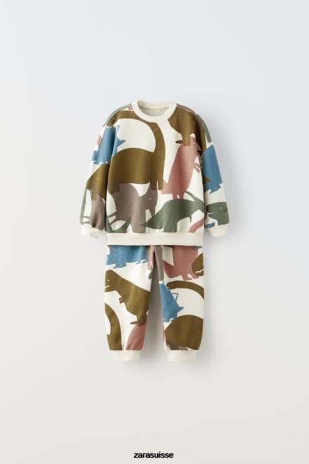 Zara vêtements P66V1549 enfants ensemble de dinosaures écru
