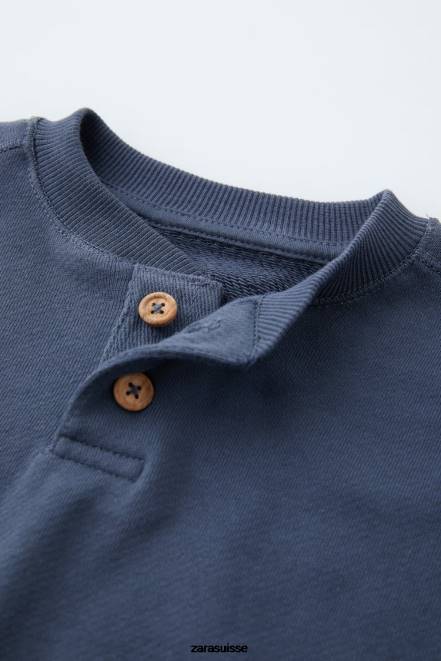 Zara vêtements P66V1552 enfants sweat-shirt boutonné à col boutonné bleu