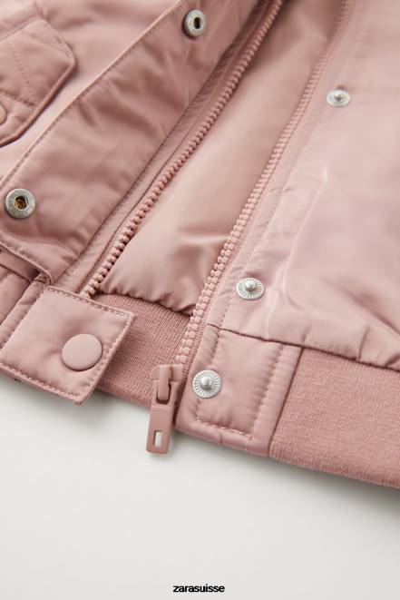 Zara vêtements P66V1559 enfants blouson aviateur en satin rose