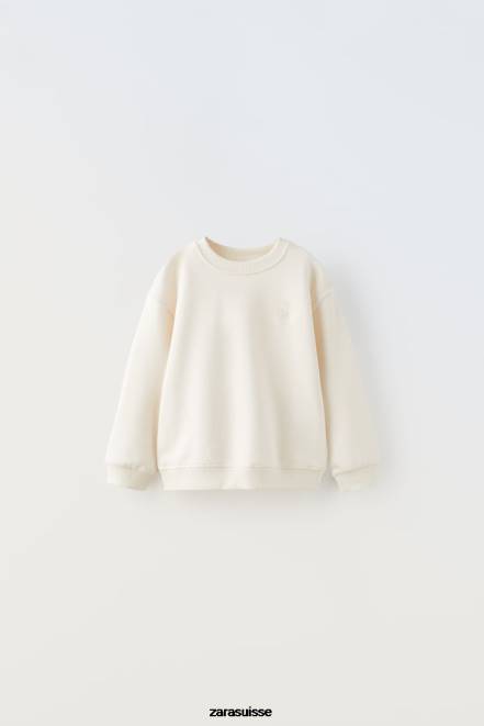 Zara vêtements P66V1565 enfants sweat-shirt brodé écru