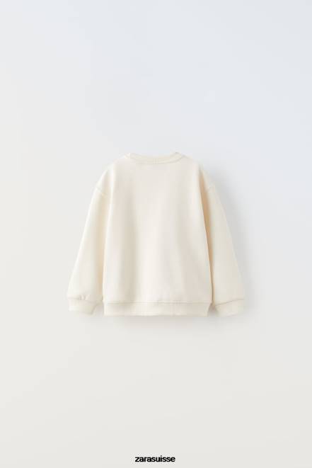 Zara vêtements P66V1565 enfants sweat-shirt brodé écru