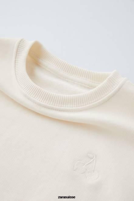 Zara vêtements P66V1565 enfants sweat-shirt brodé écru