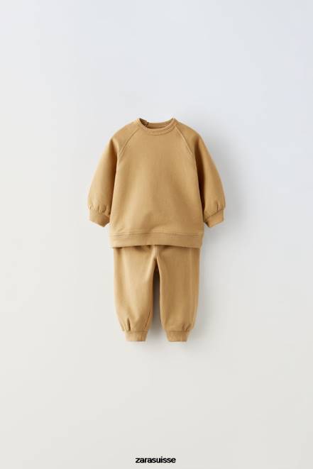 Zara vêtements P66V1574 enfants ensemble sweat et pantalon marron taupe