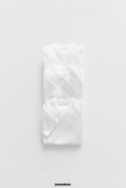 Zara vêtements P66V1575 enfants lot de trois bodys à surplis à manches courtes blanc