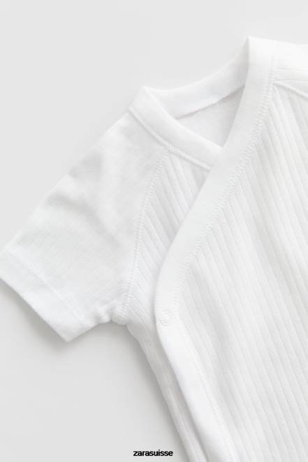 Zara vêtements P66V1575 enfants lot de trois bodys à surplis à manches courtes blanc