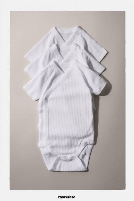 Zara vêtements P66V1575 enfants lot de trois bodys à surplis à manches courtes blanc