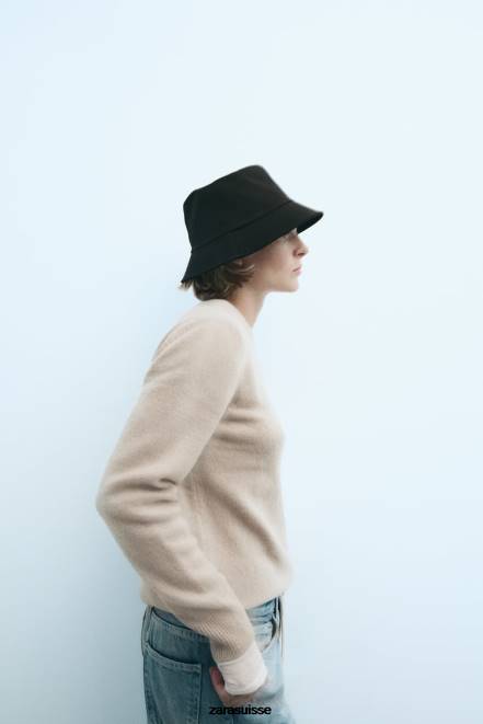 Zara accessoires P66V763 femmes chapeau de seau hydrofuge noir