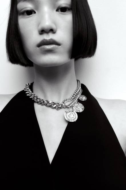 Zara accessoires P66V764 femmes collier à maillons de pièces de monnaie argent