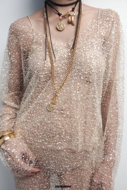 Zara accessoires P66V765 femmes paquet de colliers pièces de monnaie doré