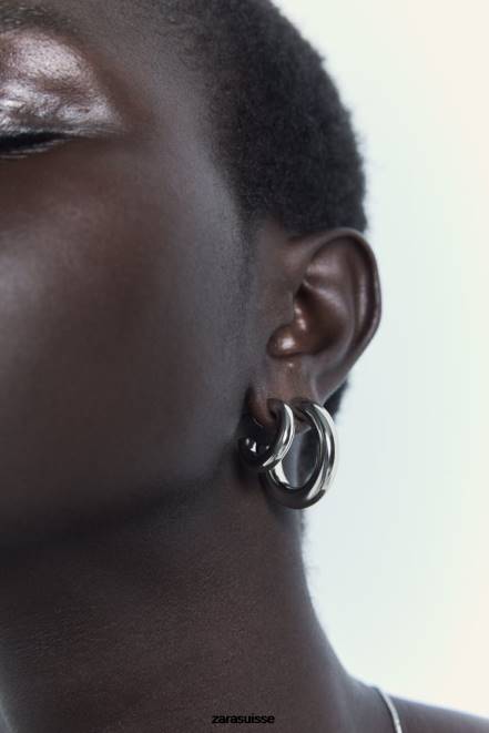 Zara accessoires P66V939 femmes paquet de boucles d'oreilles créoles argent