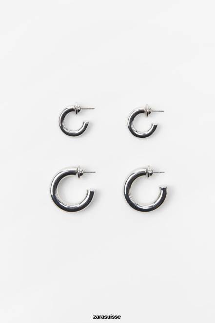 Zara accessoires P66V939 femmes paquet de boucles d'oreilles créoles argent