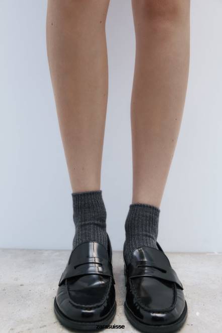 Zara accessoires P66V759 femmes socquettes côtelées gris anthracite
