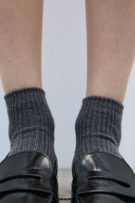 Zara accessoires P66V759 femmes socquettes côtelées gris anthracite