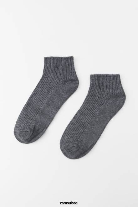 Zara accessoires P66V759 femmes socquettes côtelées gris anthracite