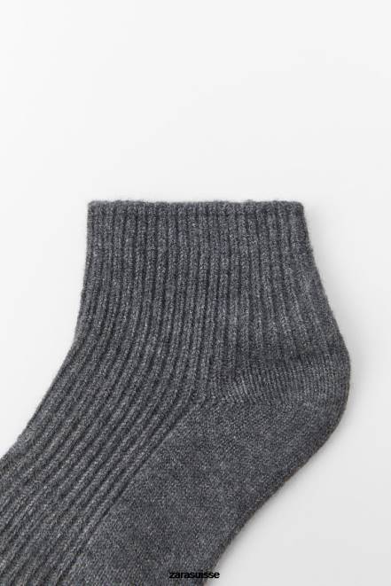 Zara accessoires P66V759 femmes socquettes côtelées gris anthracite