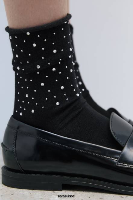 Zara accessoires P66V761 femmes chaussettes courtes à strass argent