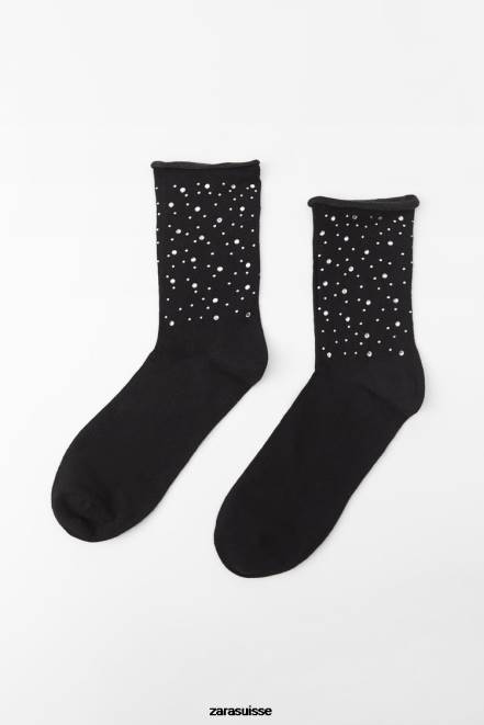 Zara accessoires P66V761 femmes chaussettes courtes à strass argent