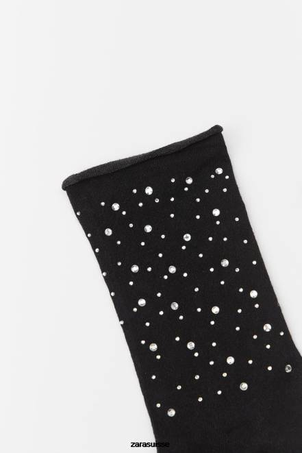 Zara accessoires P66V761 femmes chaussettes courtes à strass argent