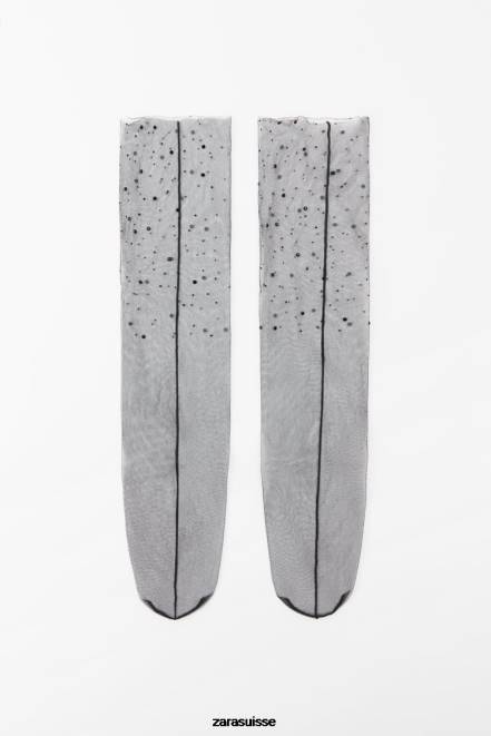 Zara accessoires P66V762 femmes chaussettes en tulle scintillant noir