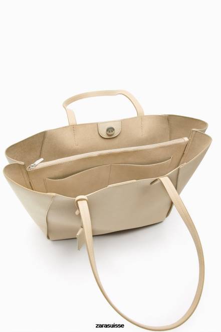 Zara accessoires P66V746 femmes sac fourre-tout compartimenté écru