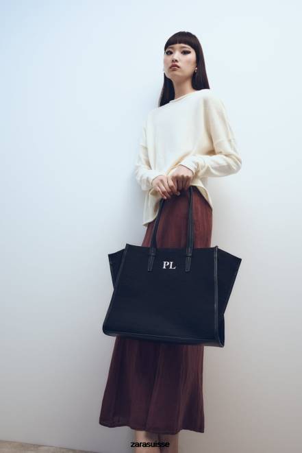 Zara accessoires P66V749 femmes sac fourre-tout effet croco noir