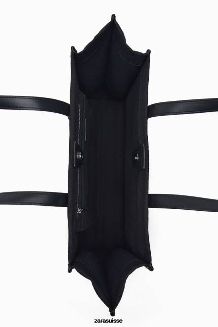 Zara accessoires P66V749 femmes sac fourre-tout effet croco noir