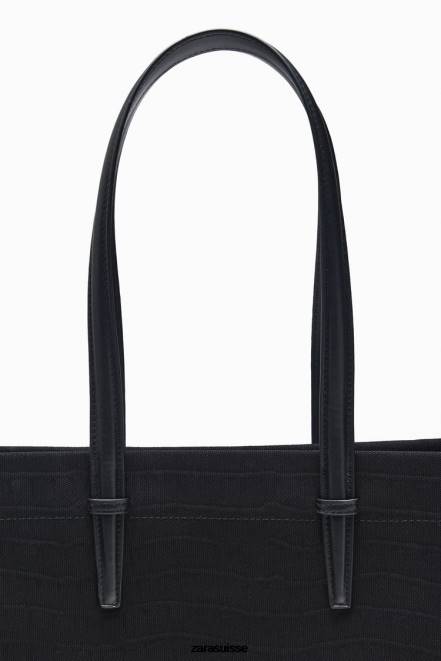 Zara accessoires P66V749 femmes sac fourre-tout effet croco noir