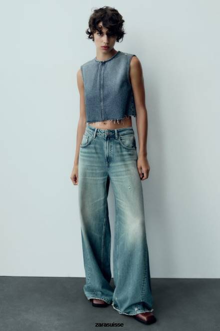 Zara vêtements P66V503 femmes jean trf taille basse ultra large bleu