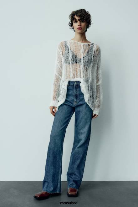 Zara vêtements P66V504 femmes jean large taille haute trf bleu marine