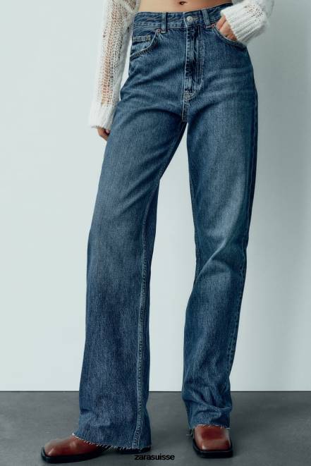 Zara vêtements P66V504 femmes jean large taille haute trf bleu marine