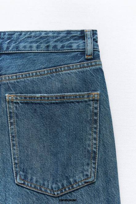 Zara vêtements P66V504 femmes jean large taille haute trf bleu marine