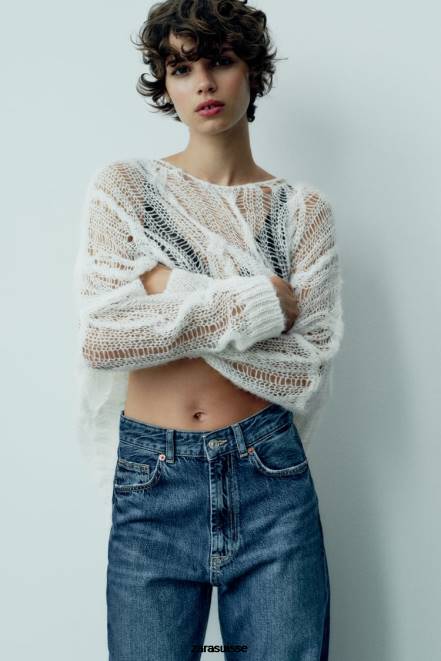 Zara vêtements P66V504 femmes jean large taille haute trf bleu marine