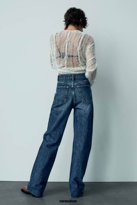 Zara vêtements P66V504 femmes jean large taille haute trf bleu marine