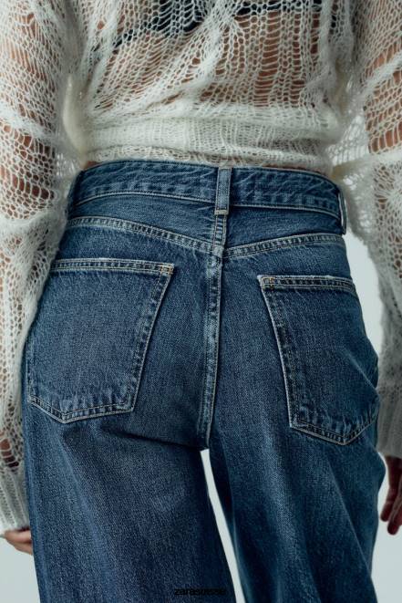 Zara vêtements P66V504 femmes jean large taille haute trf bleu marine