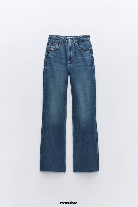 Zara vêtements P66V504 femmes jean large taille haute trf bleu marine