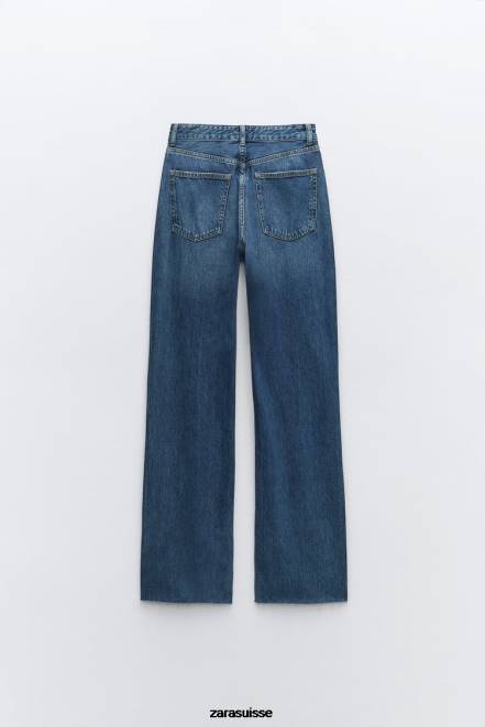 Zara vêtements P66V504 femmes jean large taille haute trf bleu marine