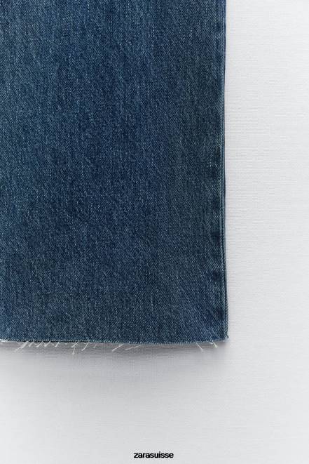 Zara vêtements P66V504 femmes jean large taille haute trf bleu marine