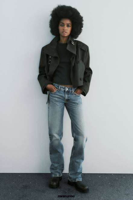 Zara vêtements P66V510 femmes jean coupe droite taille basse trf bleu