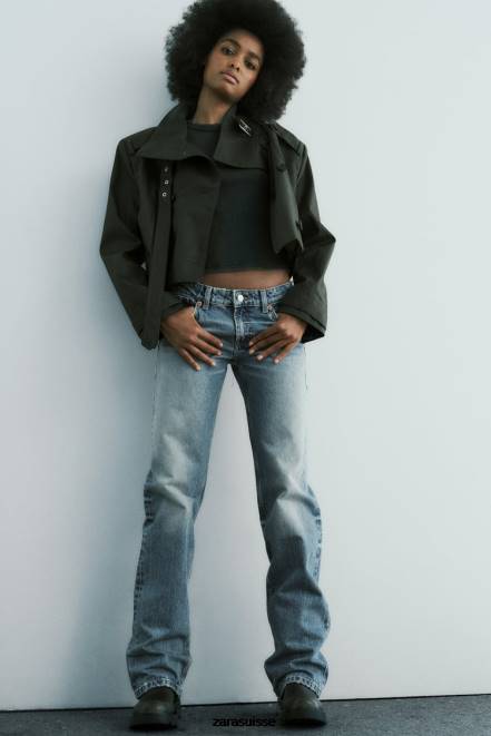Zara vêtements P66V510 femmes jean coupe droite taille basse trf bleu