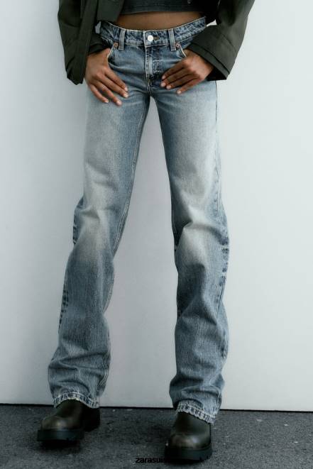 Zara vêtements P66V510 femmes jean coupe droite taille basse trf bleu